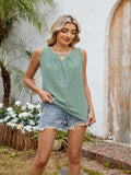 Eyelet Cutout Round Neck Tank - Trendsi - Flyclothing LLC