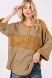 SAGE + FIG Star Applique Patch Exposed Seam Waffle Knit Top - Trendsi - Flyclothing LLC