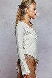 POL Ribbed Half Button Lace Detail Knit Top - Trendsi - Flyclothing LLC