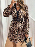 Lace Detail Leopard Flounce Sleeve Mini Dress - Trendsi - Flyclothing LLC