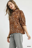 Umgee Full Size Leopard Print Ruffle Neck Blouse Plus Size - Trendsi - Flyclothing LLC