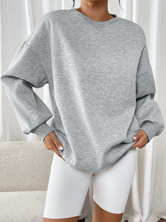Perfee Round Neck Long Sleeve Sweatshirt - Trendsi - Flyclothing LLC