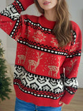 Christmas Element Round Neck Long Sleeve Sweater - Trendsi - Flyclothing LLC