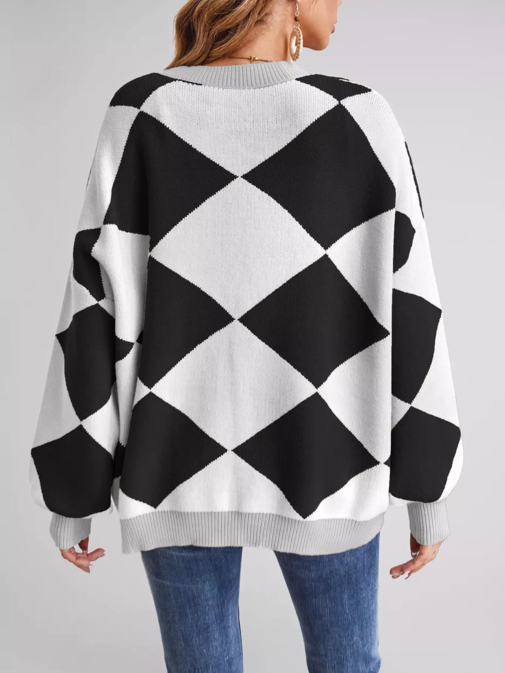 Diamond Pattern Button-Up Knit Cardigan - Trendsi - Flyclothing LLC