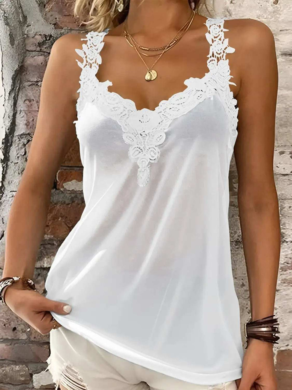 Full Size Lace Detail V-Neck Tank - Trendsi - Flyclothing LLC