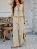 Devine Tied V-Neck Sleeveless Top and Pants Set - Trendsi - Flyclothing LLC