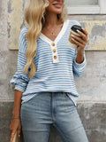Striped V-Neck Button Front Casual Top - Trendsi - Flyclothing LLC