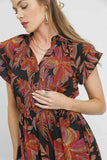 Umgee Mix Ruffle Sleeve Tropical Midi Dress - Trendsi - Flyclothing LLC