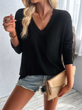 Double Take Pocketed Textured V-Neck Long Sleeve T-Shirt - Trendsi - Flyclothing LLC