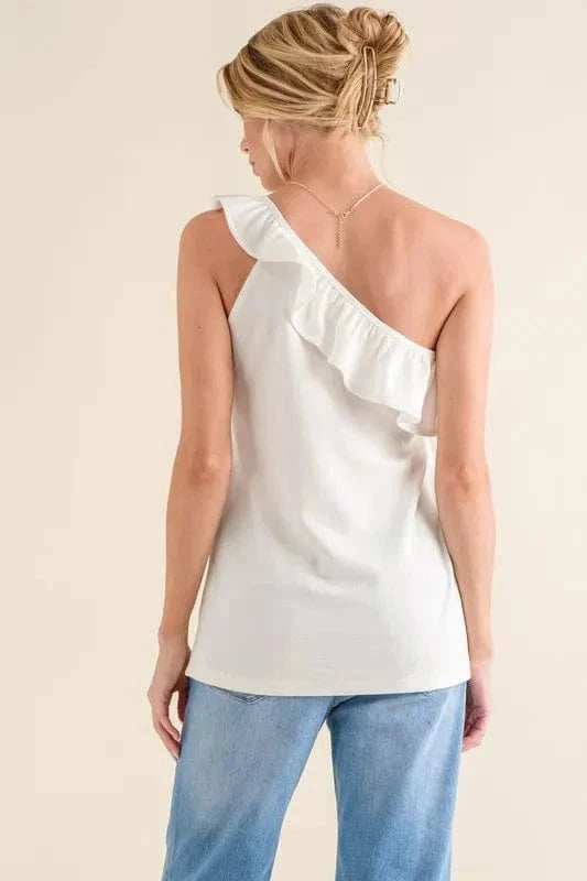 And The Why Ruffle One Shoulder Sleeveless Tank Top - Trendsi - Flyclothing LLC