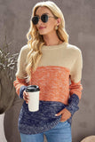 Color Block Round Neck Long Sleeve Sweater - Trendsi - Flyclothing LLC