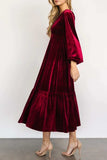V-Neck Long Sleeve Midi Velvet Dress - Trendsi - Flyclothing LLC
