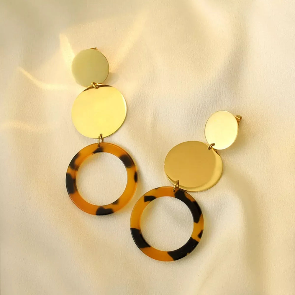 18K Gold-Plated Geometric Circle Dangle Earrings - Trendsi - Flyclothing LLC