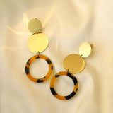 18K Gold-Plated Geometric Circle Dangle Earrings - Trendsi - Flyclothing LLC