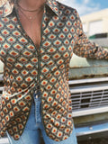 Vagabond Retro Green Tulip Zipper Front Blouse - Lil Bee's Bohemian - Flyclothing LLC