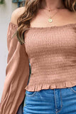 Smocked Square Neck Long Sleeve Blouse - Trendsi - Flyclothing LLC