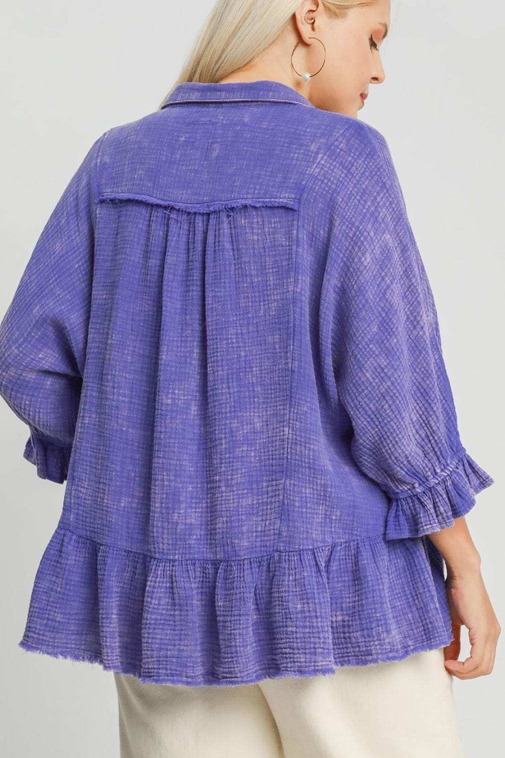 Umgee Plus Size Size Mineral Washed Cotton Gauze Top - Trendsi - Flyclothing LLC