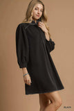 Umgee French Terry Balloon Sleeve Shift Dress with Leopard Print Detail - Trendsi - Flyclothing LLC