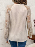 Round Neck Lace Patchwork Long Sleeve Top - Trendsi - Flyclothing LLC
