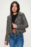 Coalition LA Zip Up Biker Jacket with Belt - Trendsi - Flyclothing LLC