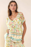 Davi & Dani Spring Floral Border Print Ruffled Textured Top - Trendsi - Flyclothing LLC
