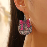 Halloween Pumpkin Leopard Print Bow Earrings - Trendsi - Flyclothing LLC