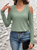 Full Size Eyelet V-Neck Cold Shoulder T-Shirt - Trendsi - Flyclothing LLC