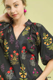 Umgee Floral Print Puff Sleeve Scallop Hem Blouse - Trendsi - Flyclothing LLC
