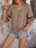 Printed V-Neck Half Sleeve Blouse - Trendsi - Flyclothing LLC