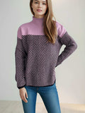 Contrast Turtleneck Long Sleeve Sweater - Trendsi - Flyclothing LLC