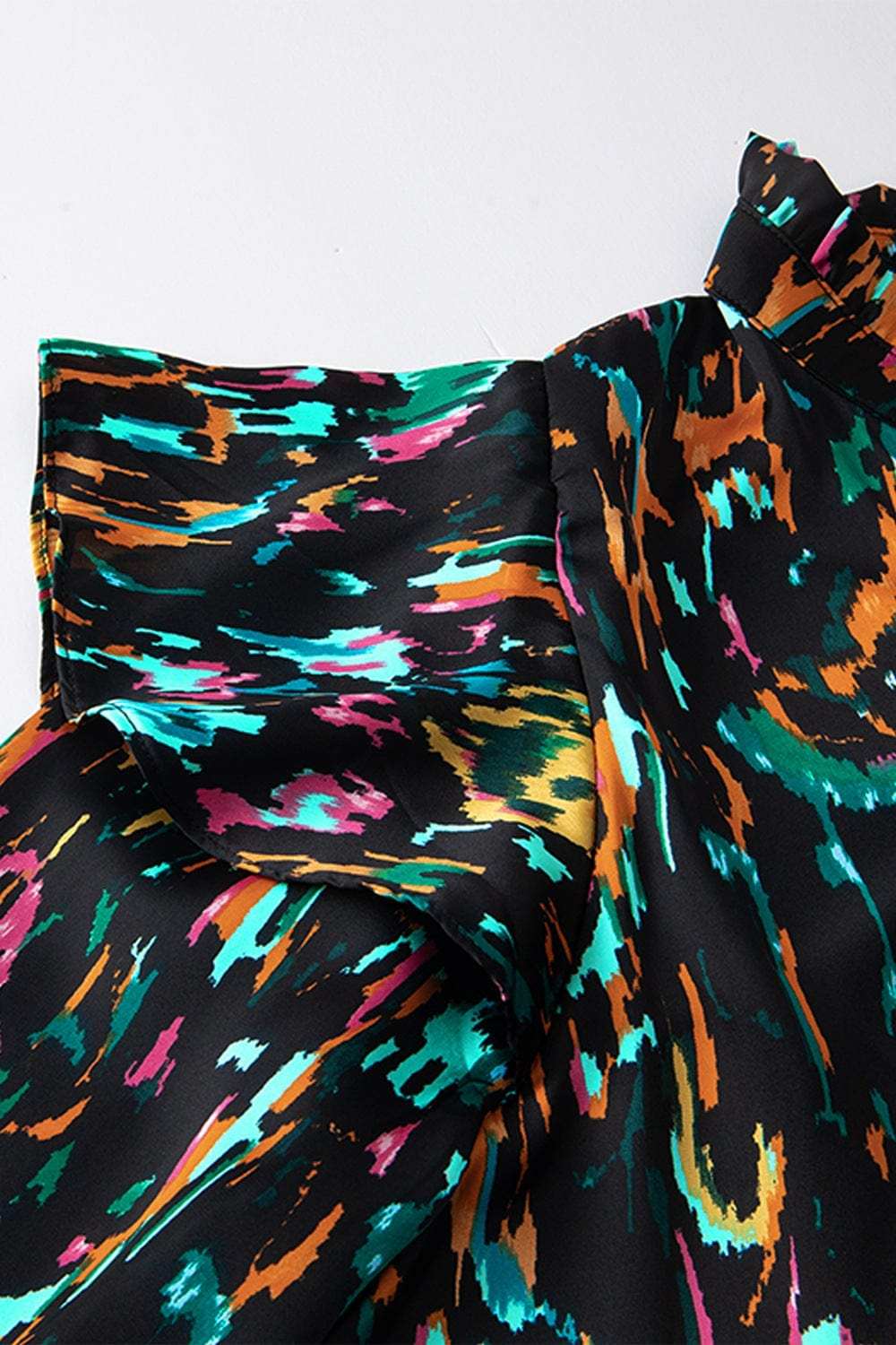 Abstract Print 3/4 Sleeve Ruffle Blouse - Trendsi - Flyclothing LLC