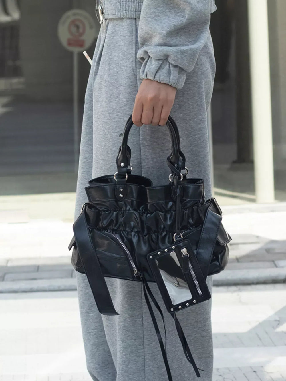 Ruched Leather Crossbody Bag - Trendsi - Flyclothing LLC