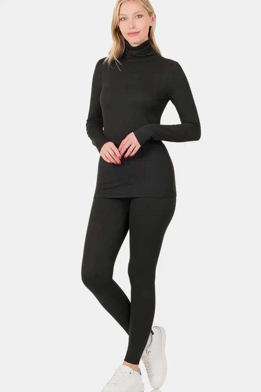 Zenana Full Size Turtleneck Top and Leggings Lounge Set - Trendsi - Flyclothing LLC
