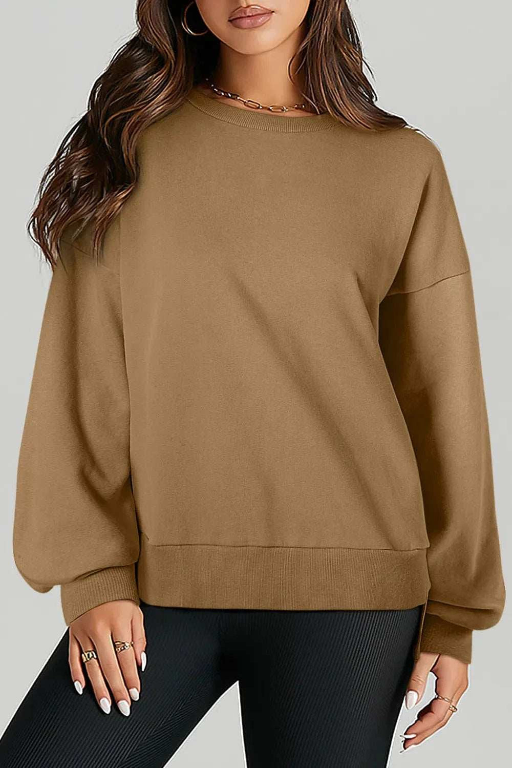 High-Low Round Neck Long Sleeve Sweatshirt - Trendsi - Flyclothing LLC