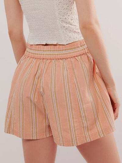 Striped Elastic Waist Shorts - Trendsi - Flyclothing LLC