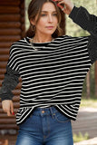 Striped Round Neck Dropped Shoulder Top - Trendsi - Flyclothing LLC