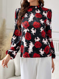 Frill Floral Mock Neck Long Sleeve Top - Trendsi - Flyclothing LLC