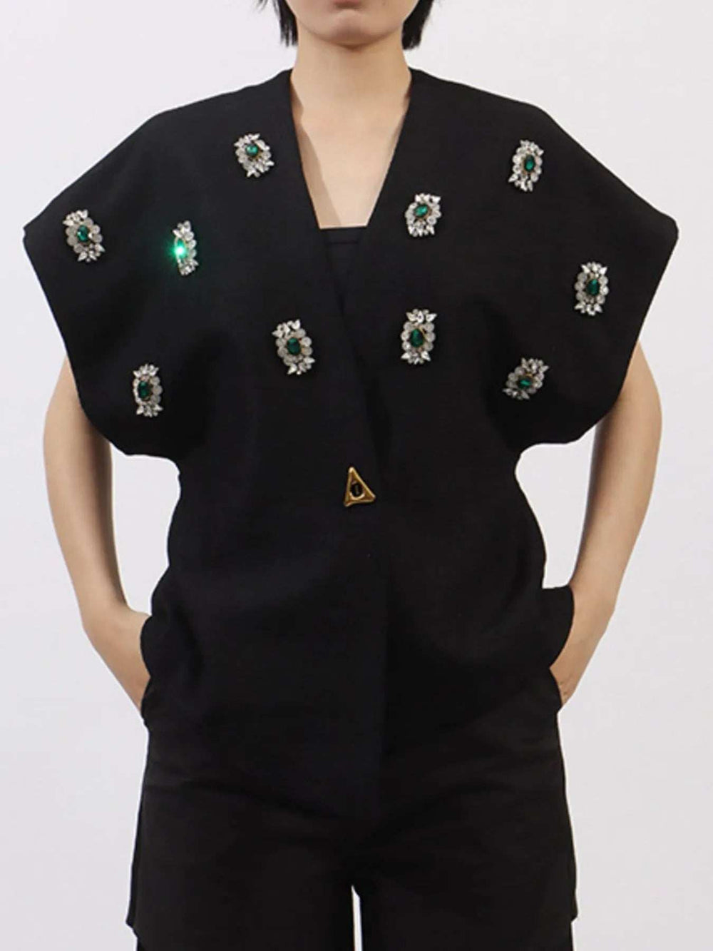 Plus Size Rhinestone Relaxed Fit Vest Coat - Trendsi - Flyclothing LLC