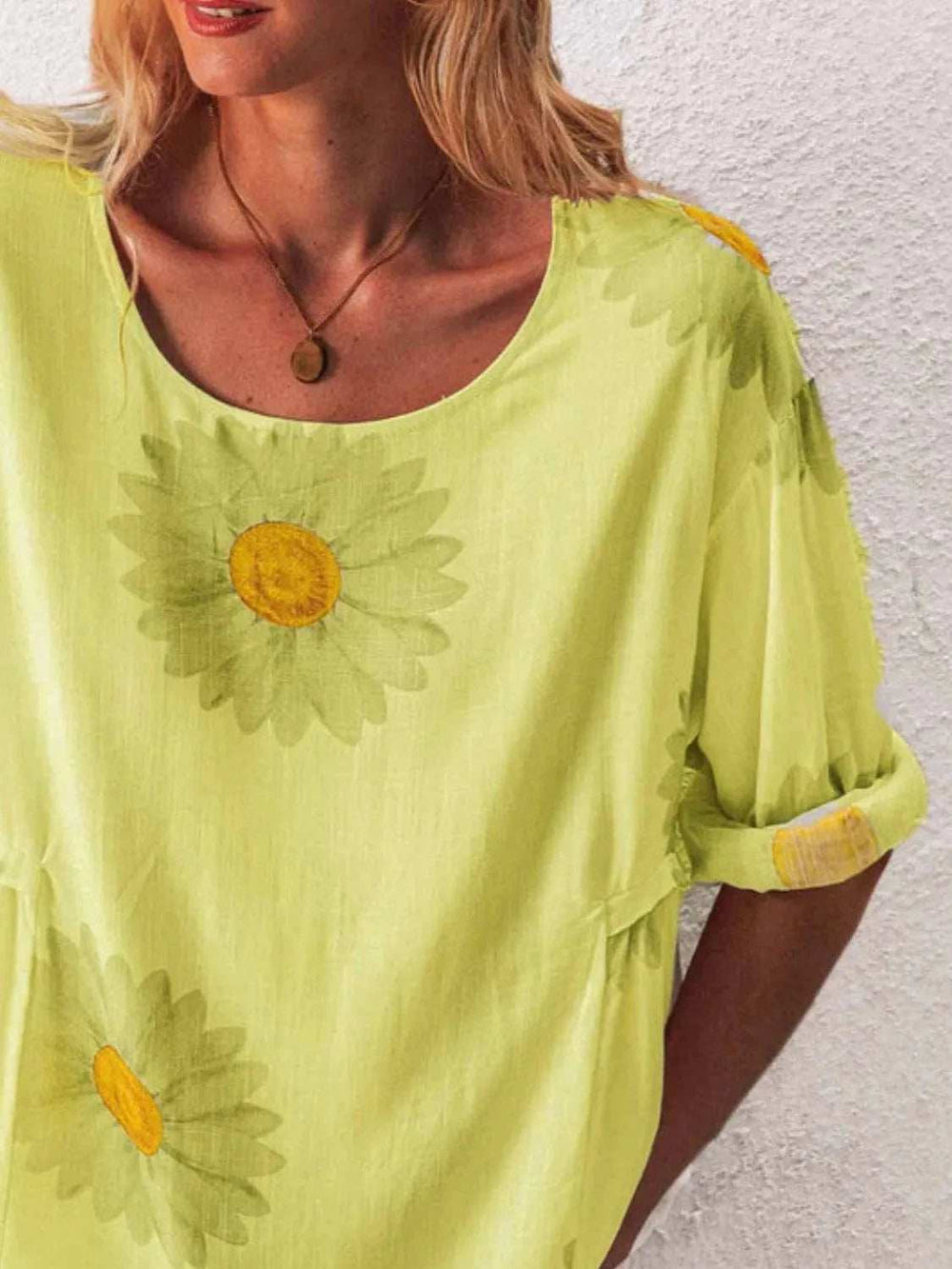 Full Size Flower Round Neck Half Sleeve T-Shirt Plus Size - Trendsi - Flyclothing LLC