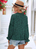 Animal Print Tie Neck Flounce Sleeve Blouse - Trendsi - Flyclothing LLC