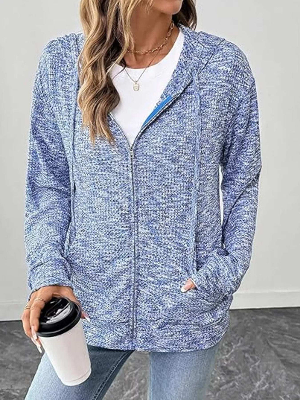 Textured Knit Zip-Up Jacket - Trendsi - Flyclothing LLC
