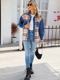 Plaid Long Sleeve Denim Jacket - Trendsi - Flyclothing LLC