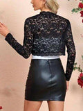 Lace Open Front Long Sleeve Cover Up - Trendsi - Flyclothing LLC
