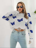Distressed Butterfly Cropped Sweater - Trendsi - Flyclothing LLC