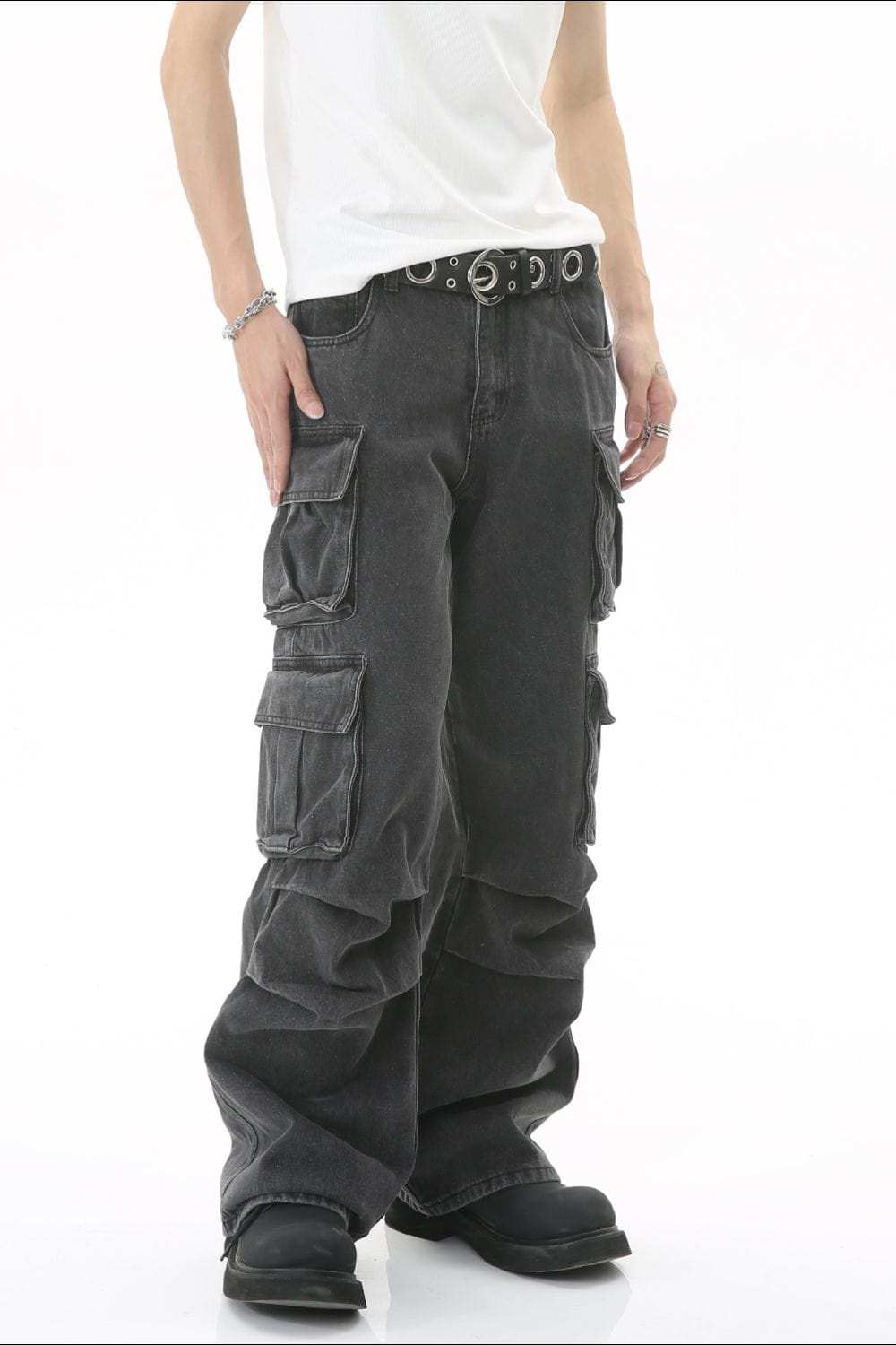 Men's Multi-Pocket Pleated Cargo Jeans - Trendsi - Flyclothing LLC