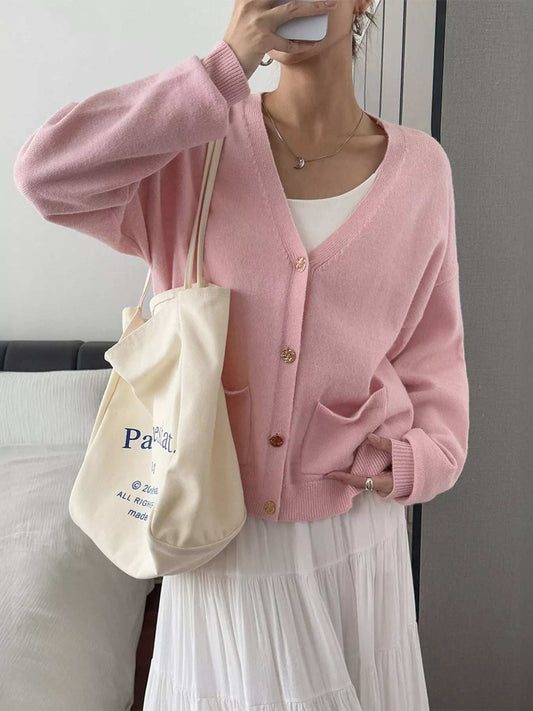 V-Neck Button-Down Cardigan - Trendsi - Flyclothing LLC
