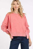 Mittoshop Side Slit Exposed Seam Round Neck Sweatshirt - Trendsi - Flyclothing LLC