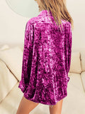 Collared Neck Long Sleeve Velvet Shirt - Trendsi - Flyclothing LLC