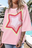 Color Block Star Patched Oversized T-Shirt - Trendsi - Flyclothing LLC