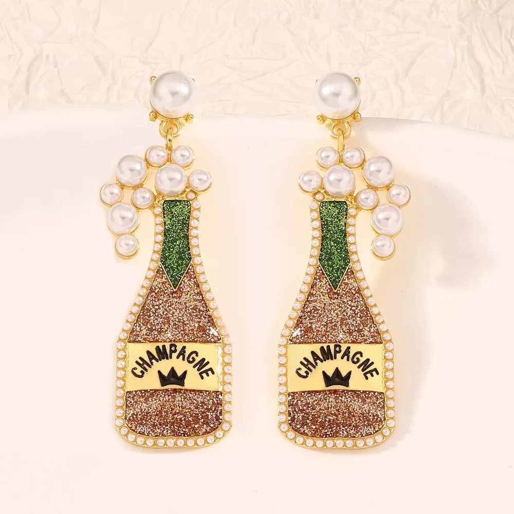Champagne Bottle Earrings with Pearls - Trendsi - Flyclothing LLC